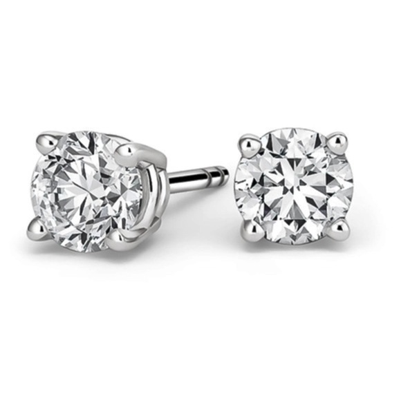 🆕 16k White Gold Round Cut Cubic Zirconia Stud Earrings CZ - Picture 1 of 1